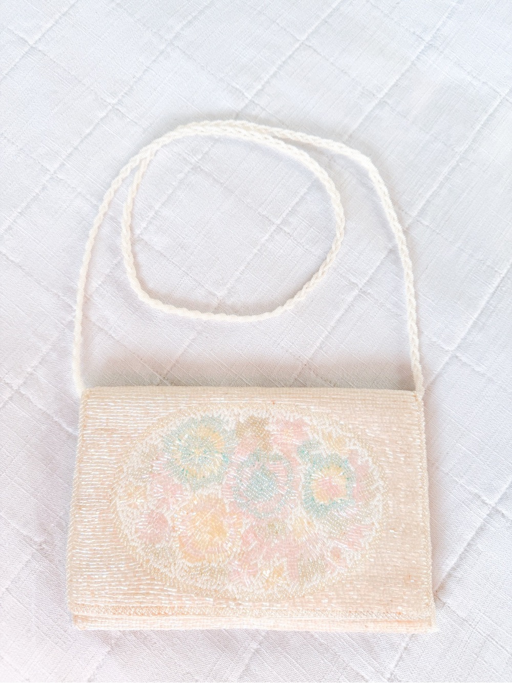 Vintage La Regale Ivory Pastel Beaded Evening Shoulder Bag